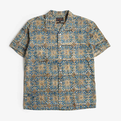 Beams Plus Open Collar Block Print Flower Shirt