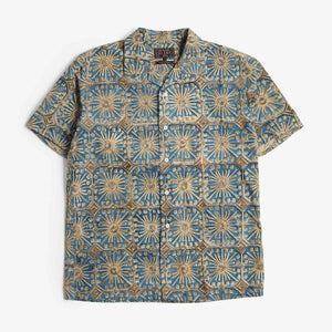 Beams Plus Open Collar Block Print Flower Shirt