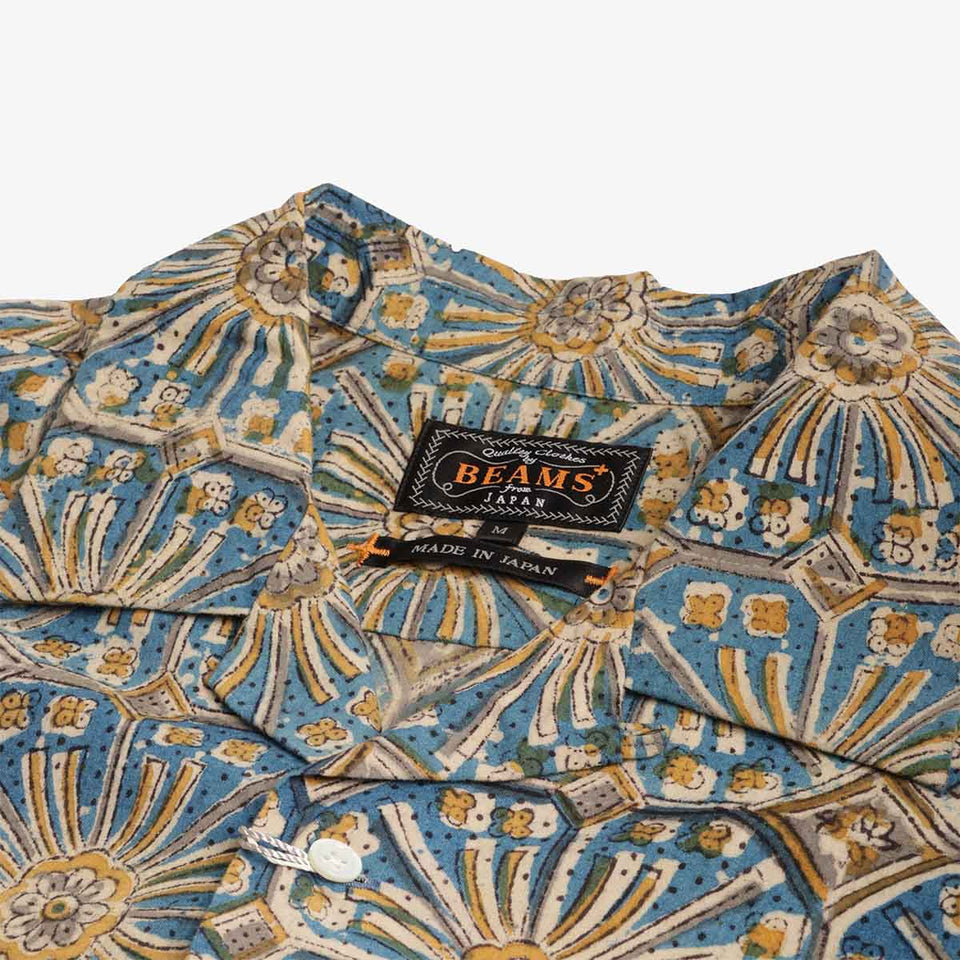Beams Plus Open Collar Block Print Flower Shirt