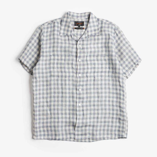 Beams Plus Open Collar Panama Plaid Linen Shirt