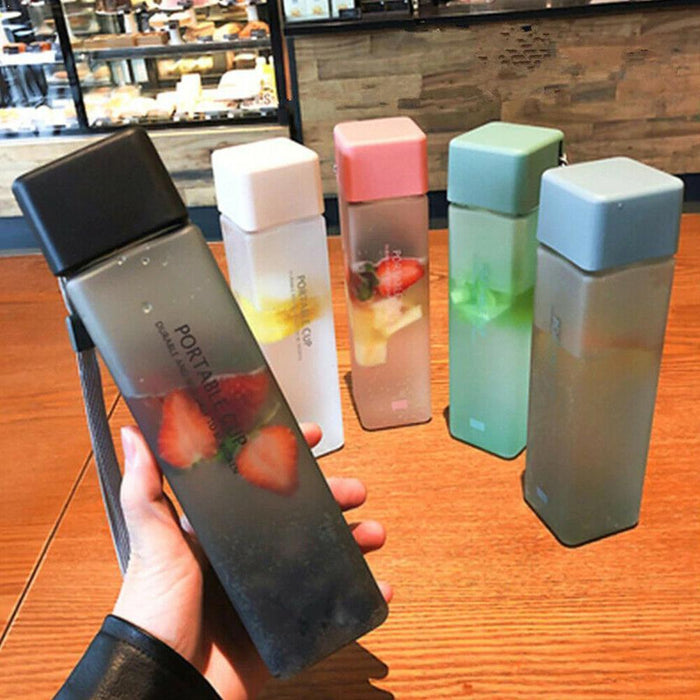 500ml Transparent Square Plastic Matte Water Bottle