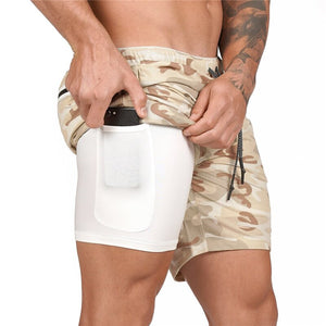 2 in 1  Camouflage Fitness And Gym Shorts